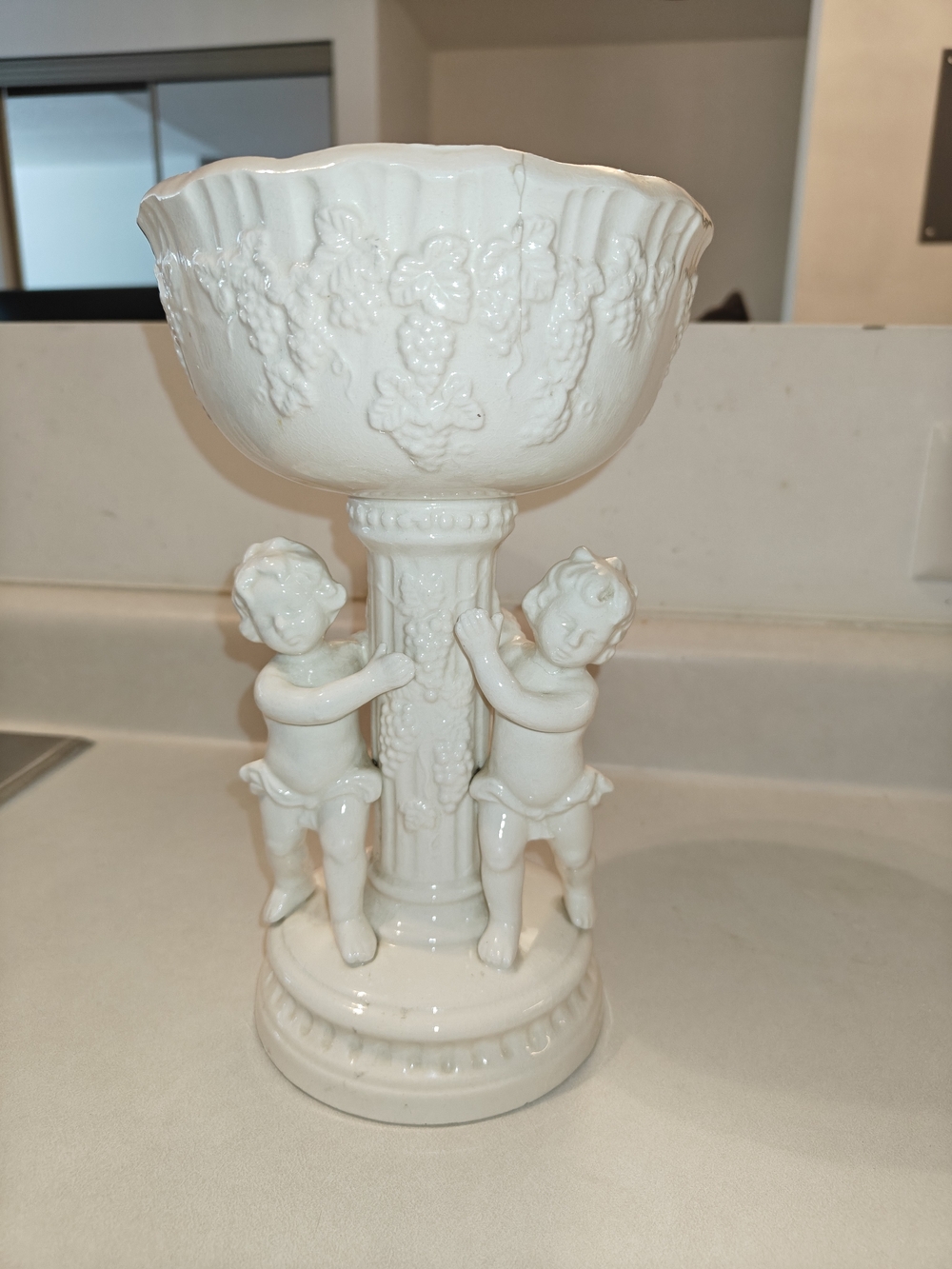 Lefton White Ceramic Cherub Grape Pedestal Compote Bowl